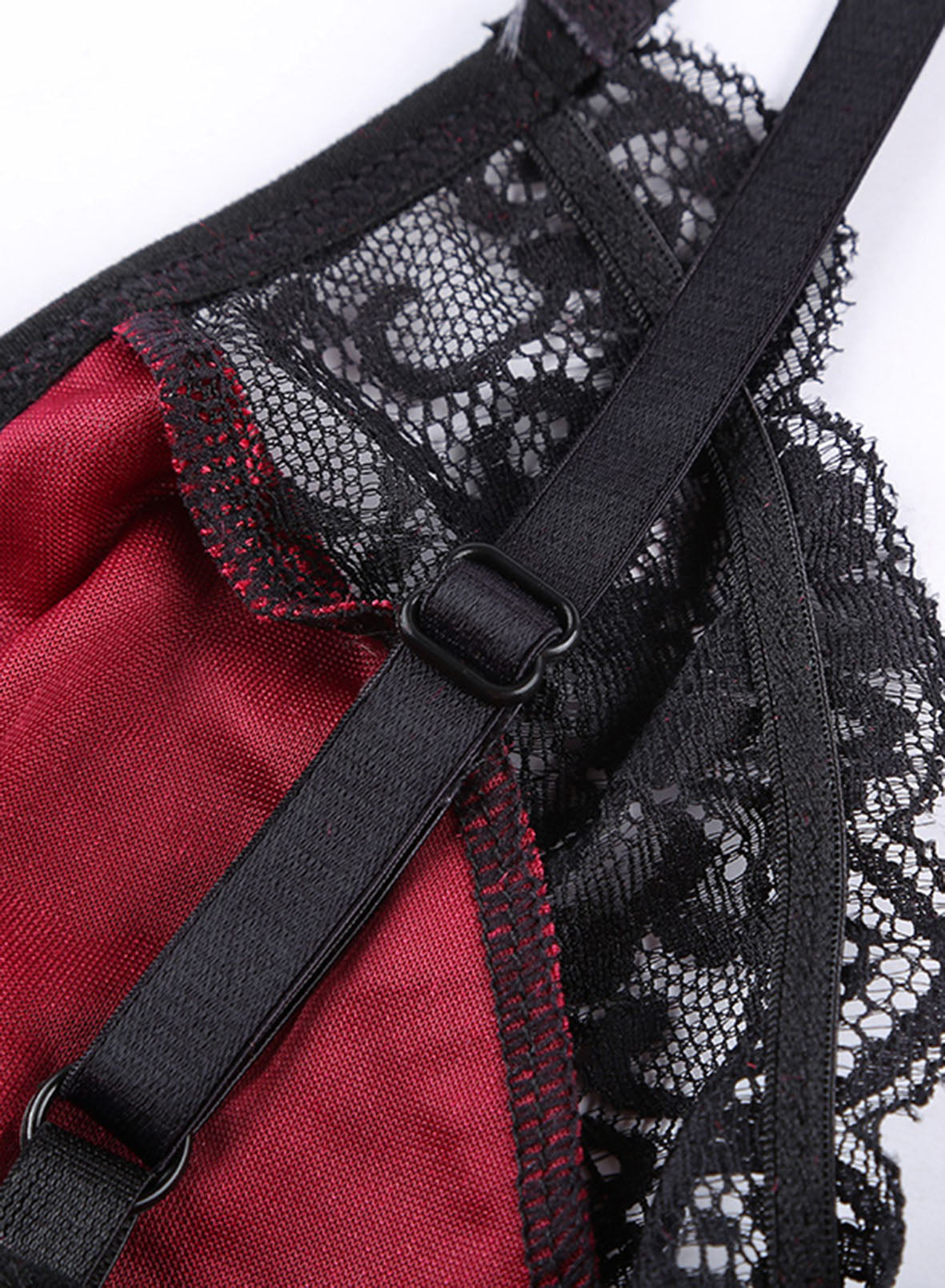 Red Velvet Lace Mesh Stitching Sexy Teddy Lingerie