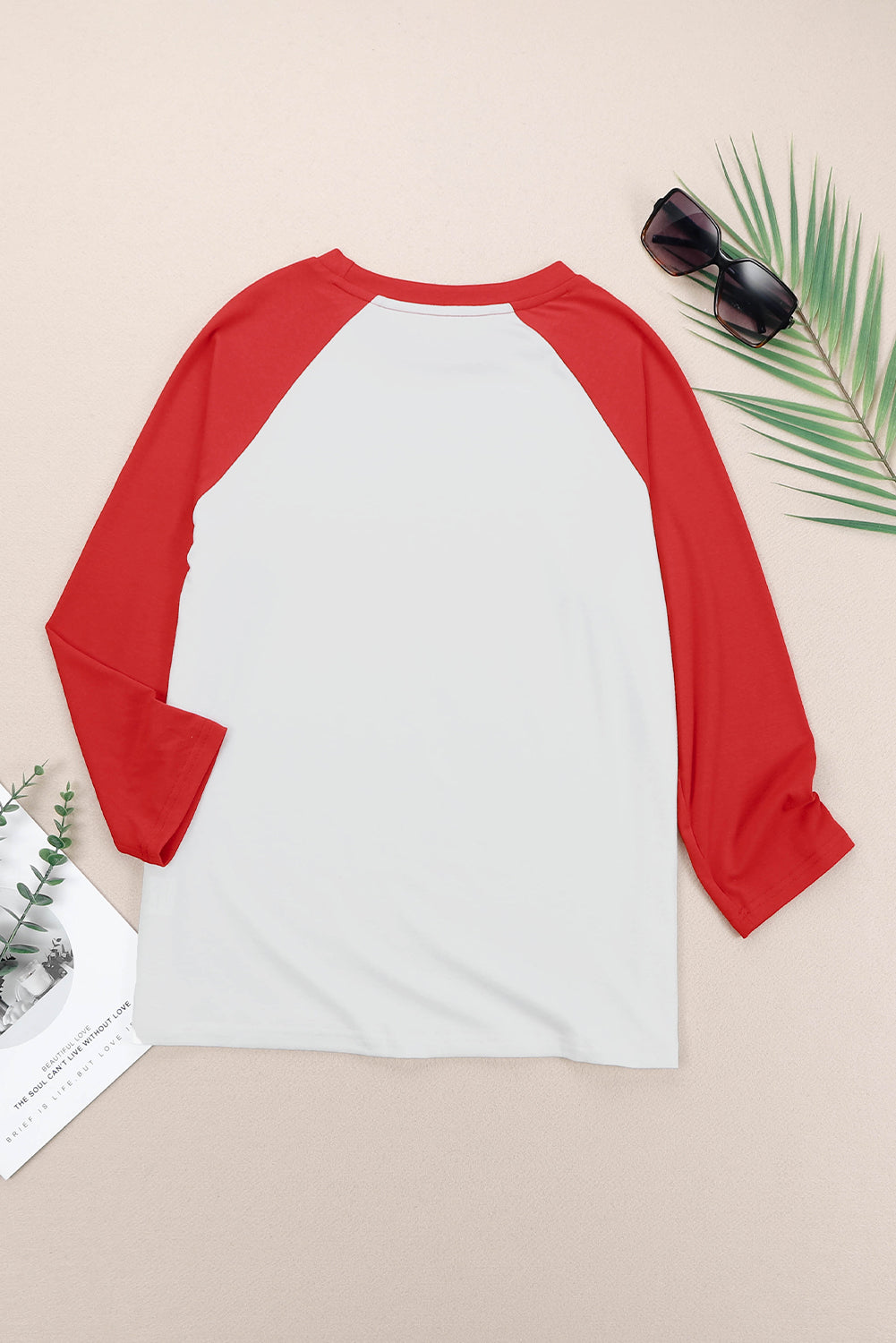 Red Color Block Raglan Sleeve Pullover Top