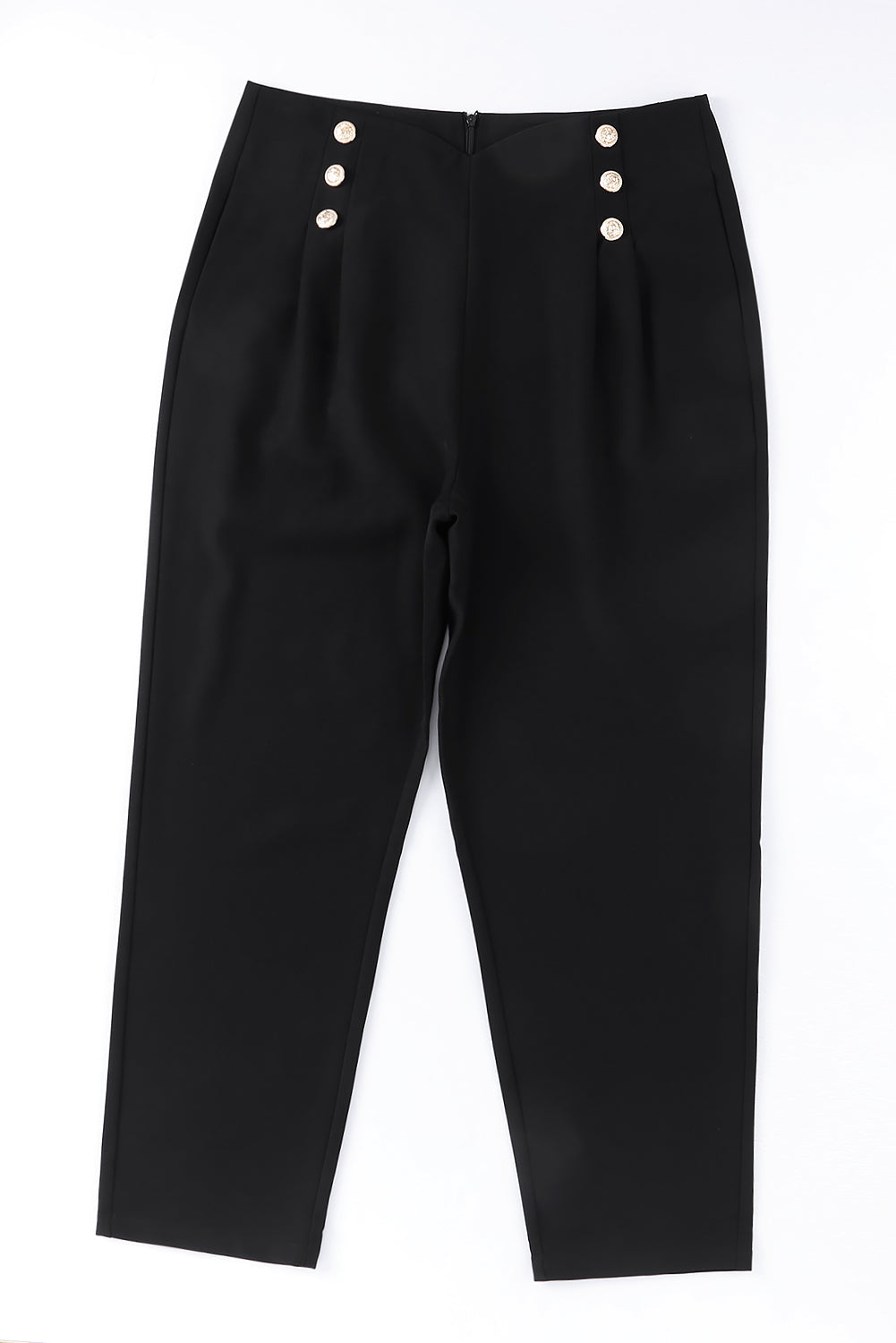 Black Double Breasted Pleated Casual Cropped Pants