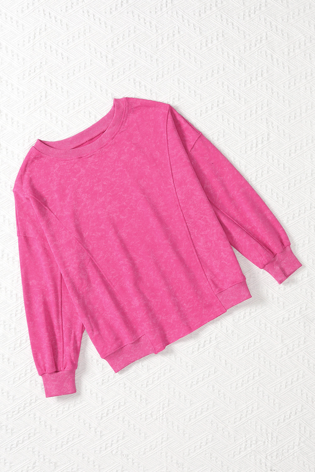 Rose Solid Splicing Loose Pullover Sweatshirt