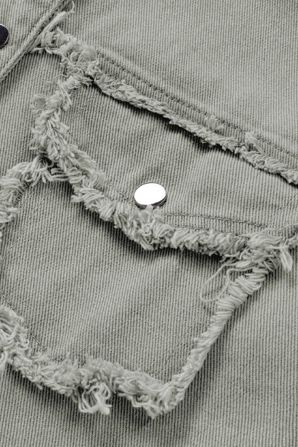Distressed Flap Pockets Frayed Hemline Denim Jacket