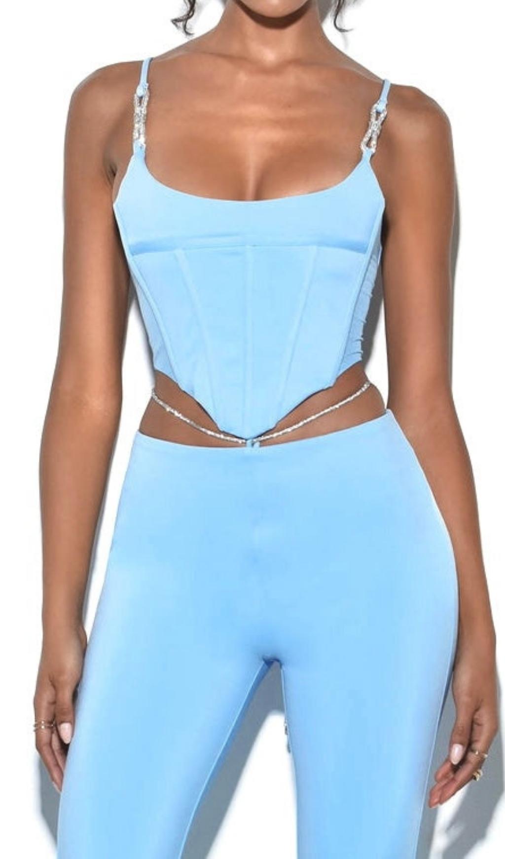 CORSET CAMISOLE TWO-PIECE SUIT IN BLUE