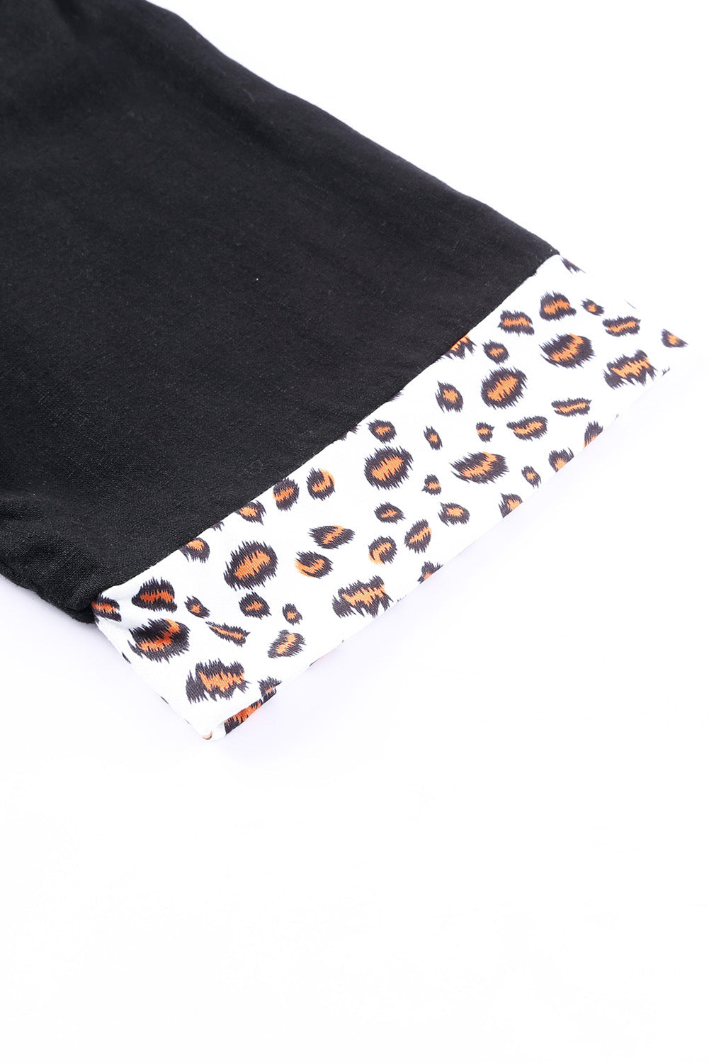 Black Plus Size Leopard Trim Frayed Babydoll Top
