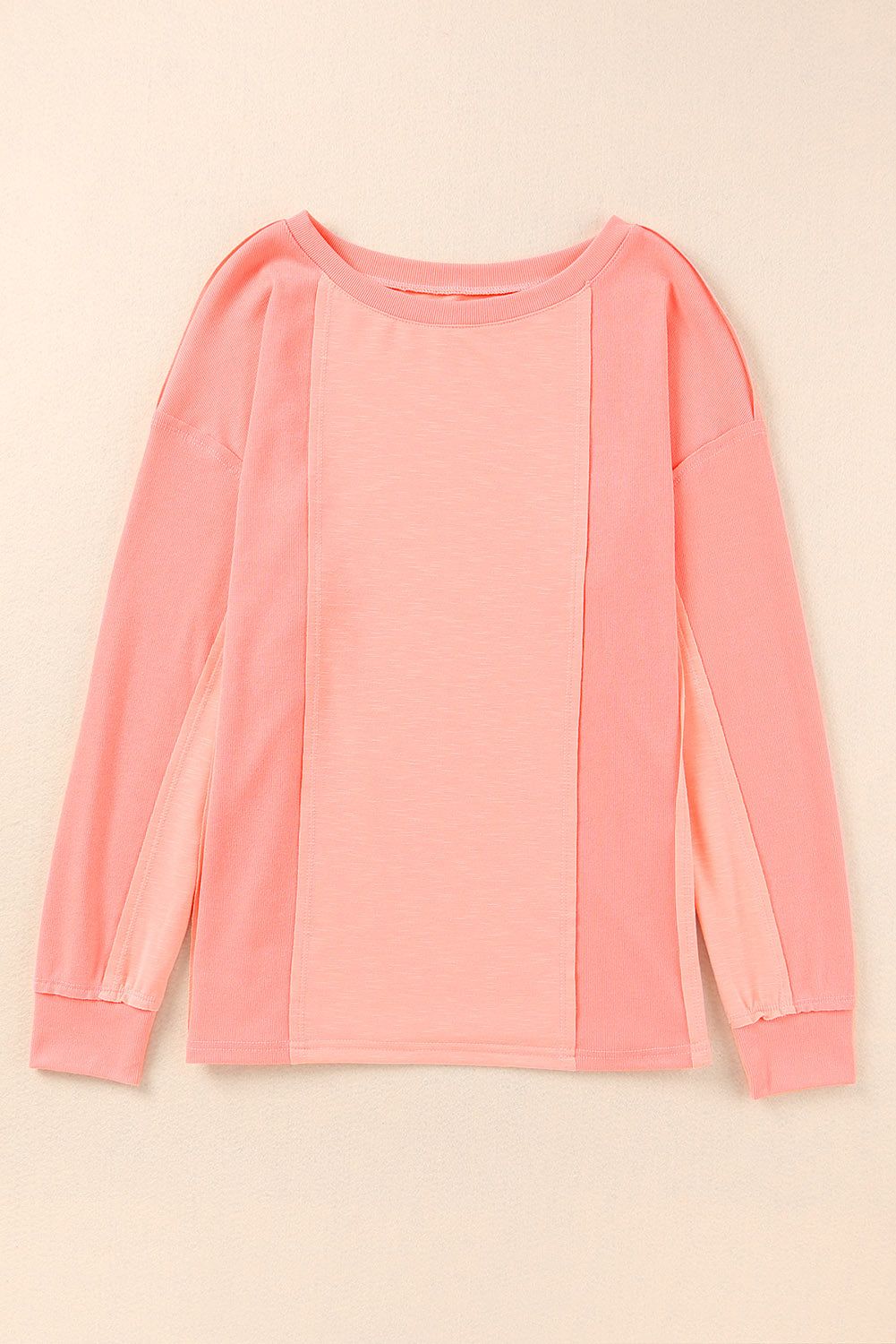 Pink Solid Color Patchwork Long Sleeve Top