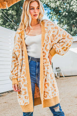 Fuzzy Knit Leopard Print Open Front Tunic Cardigan