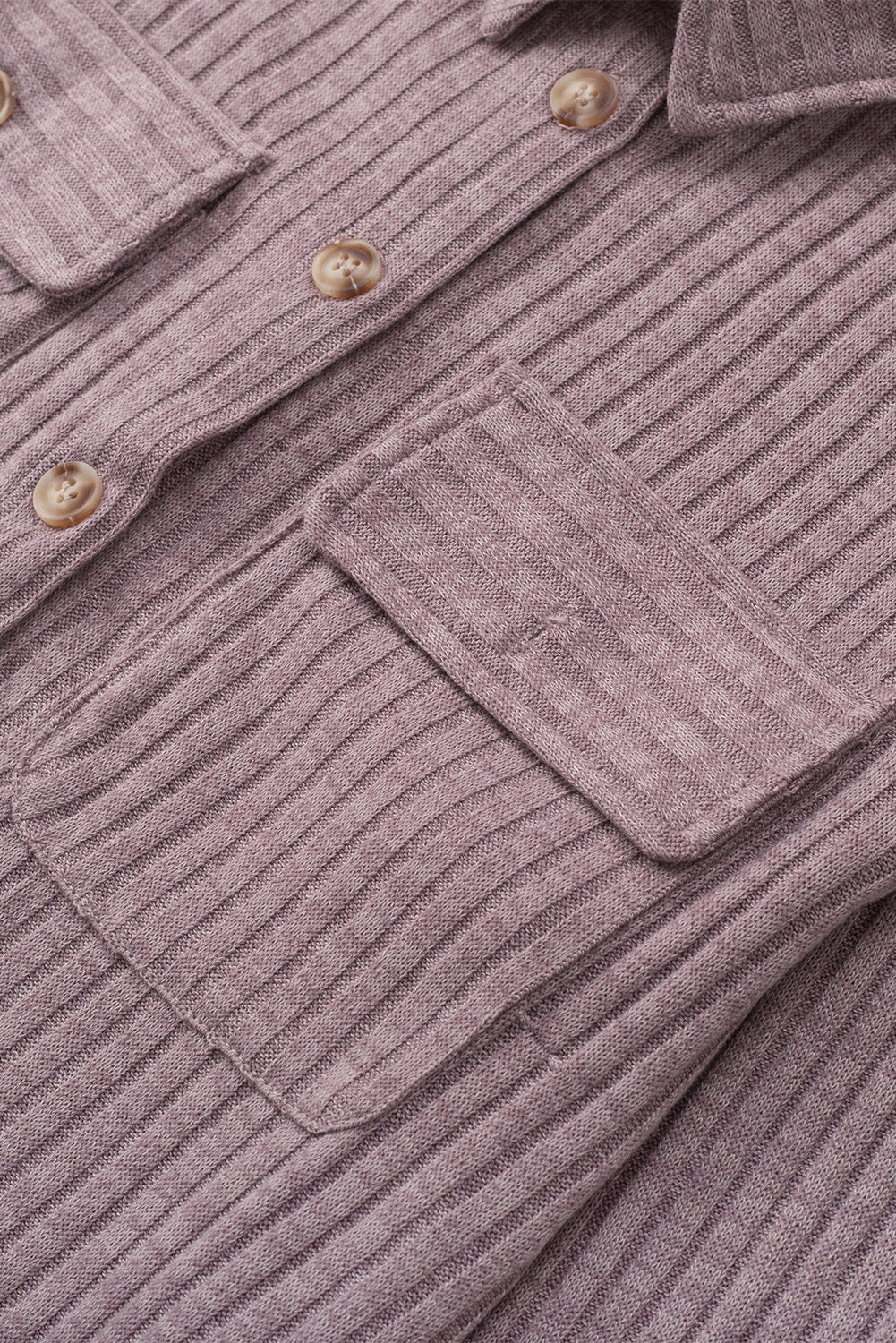 Purple Button Flap Pocket Ribbed Knit Shacket