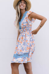 Multicolor Lace Splicing Ruffled Shirred High Waist Floral Mini Dress