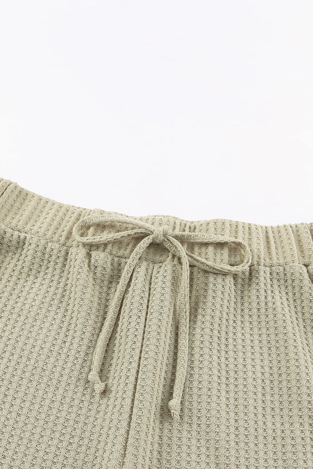 Split V Neck Crop Top and Drawstring Shorts Waffle Knit Set