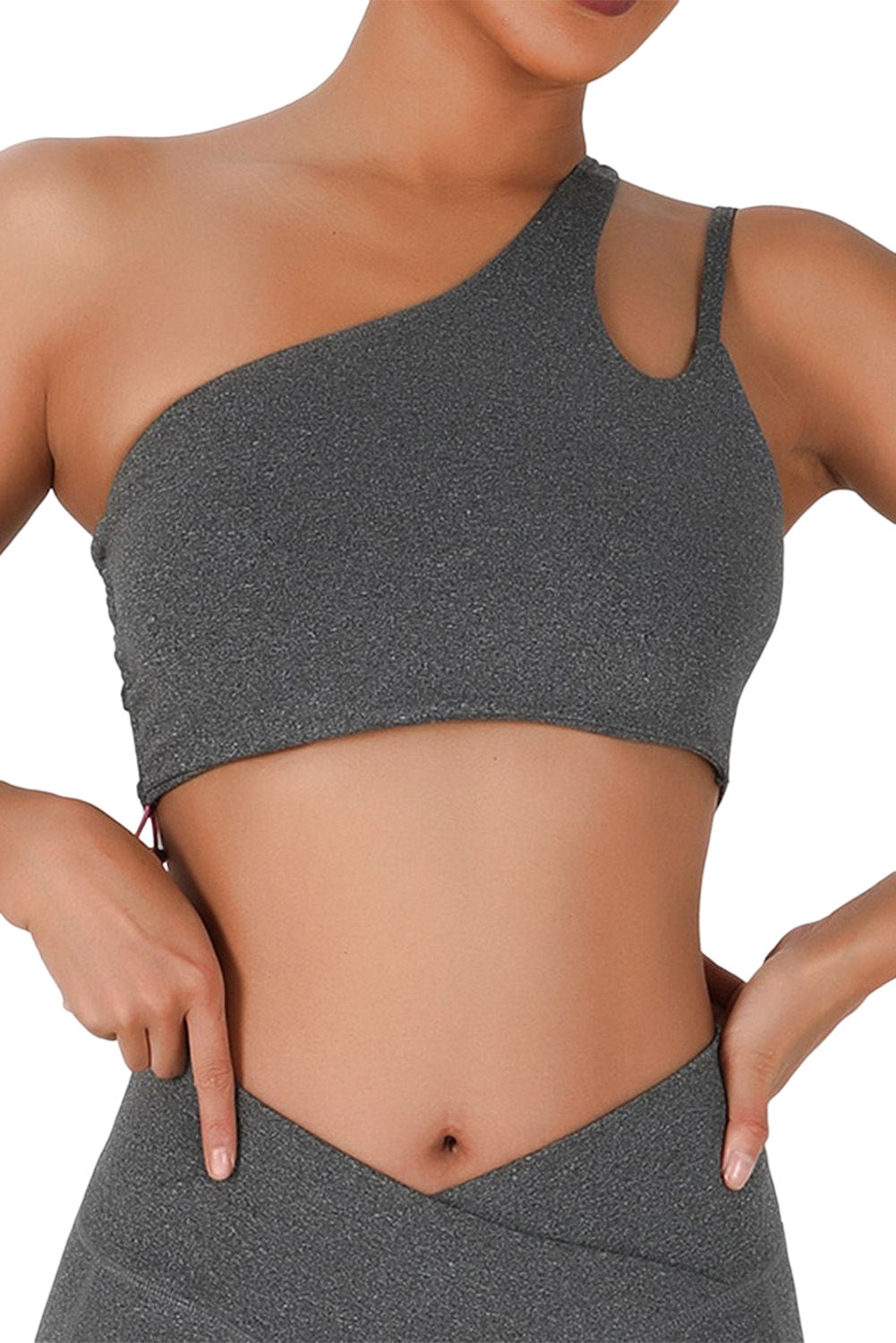 Gray Cut Out One Shoulder Cropped Sports Bra