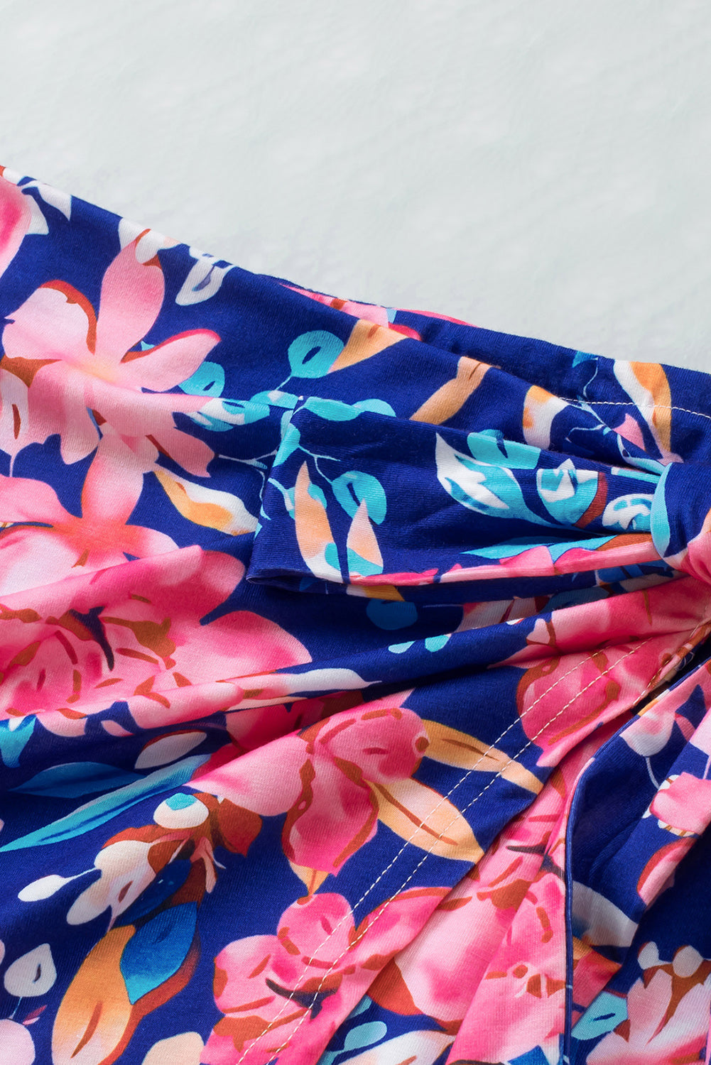 Blue Floral Print Lace-up High Waist Bodycon Mini Skirt
