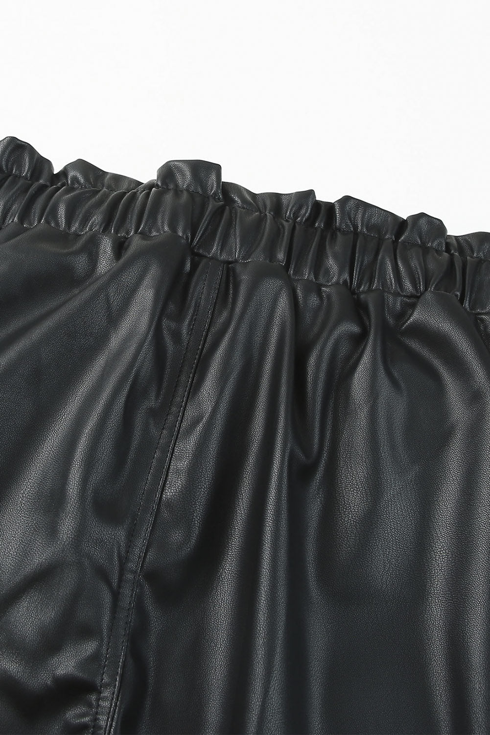 Black PU Leather Drawstring Elastic Waist Joggers