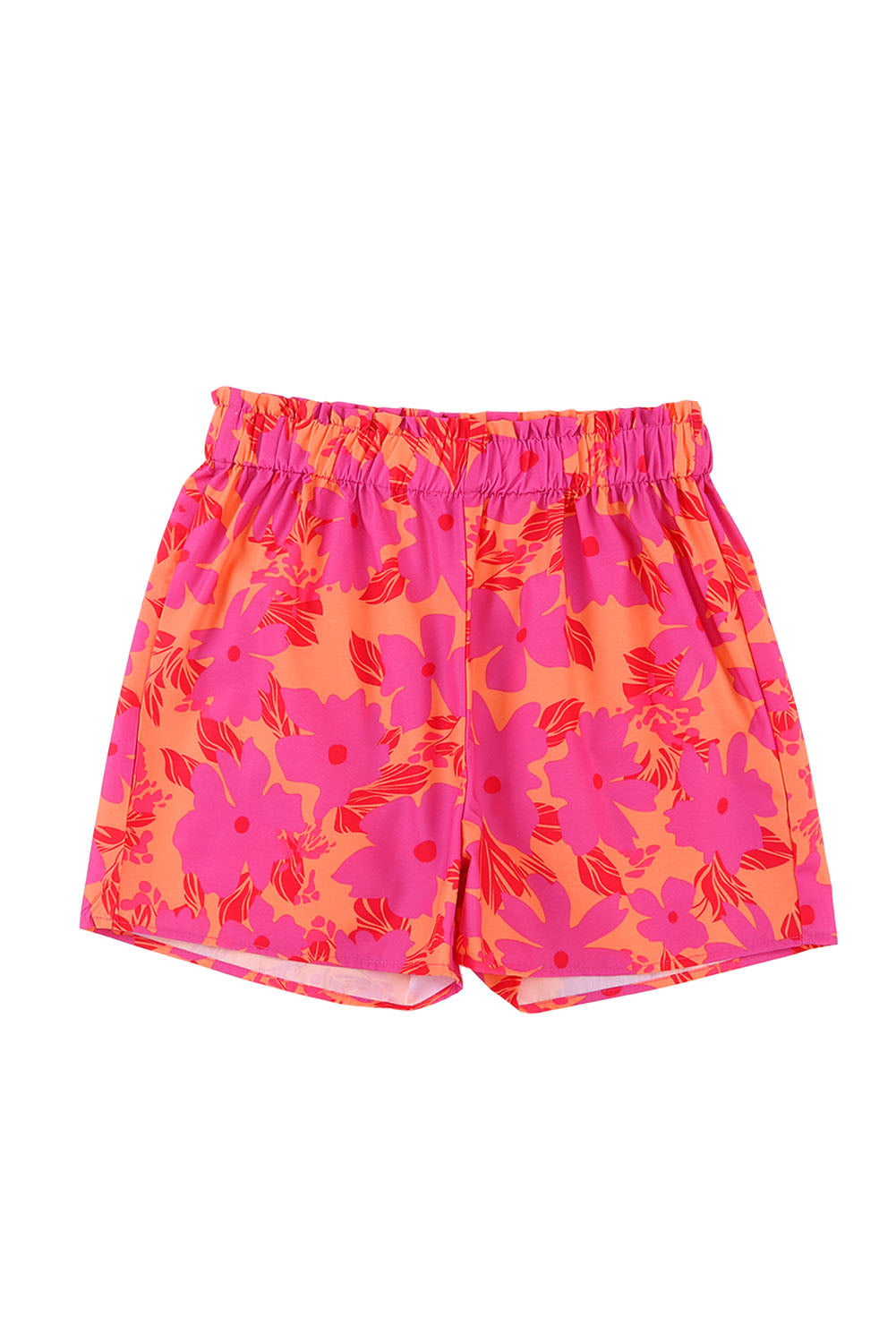 Pink Floral Print Smocked Waist Shorts