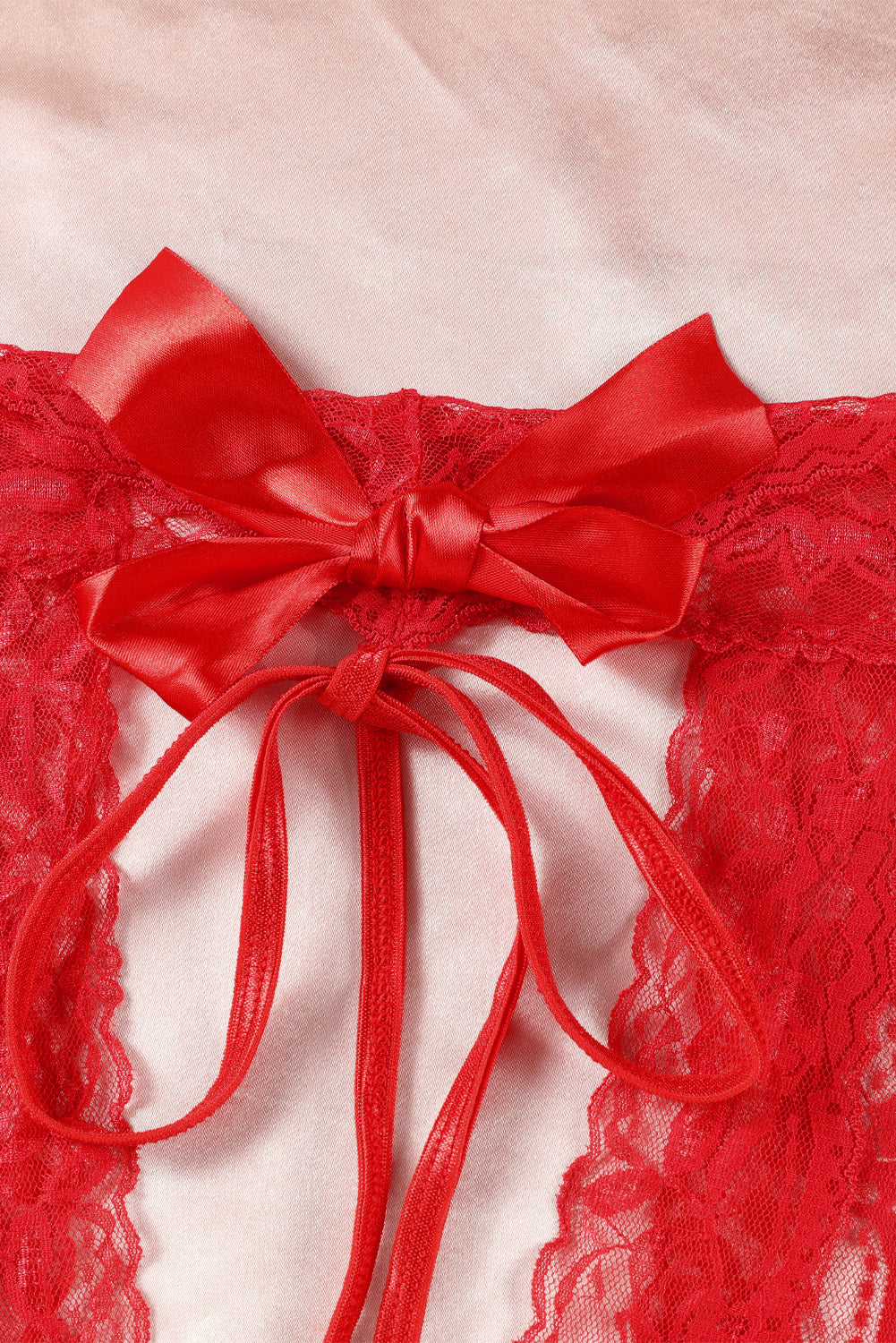 Red Bow Knot Cut Out Lace Teddy Lingerie