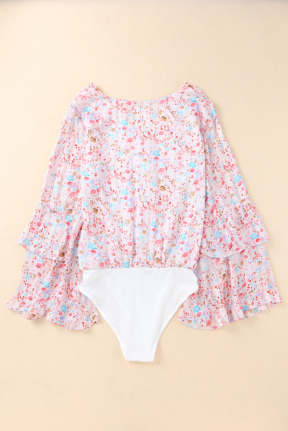 Pink Tiered Ruffled Bell Sleeve Floral Bodysuit