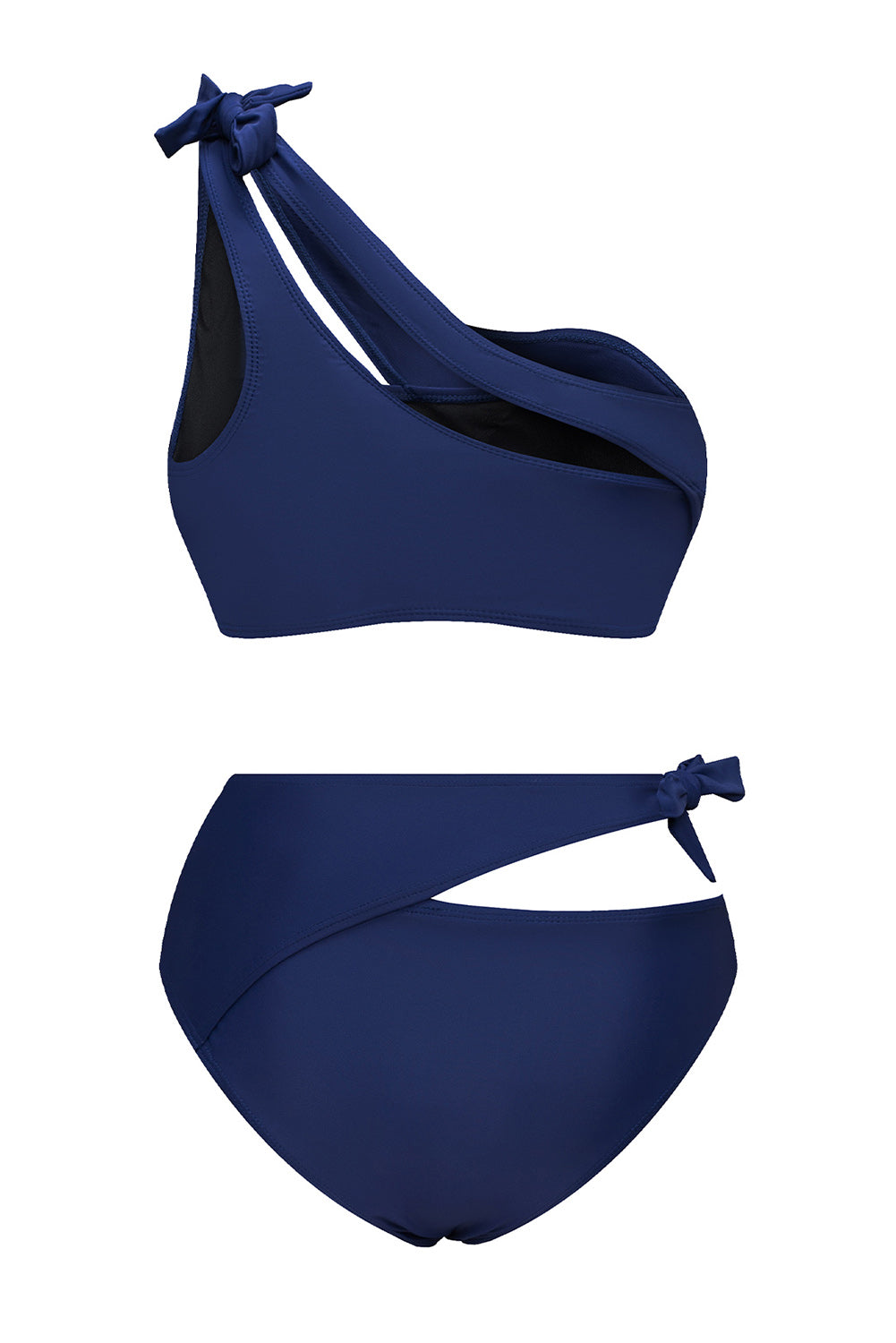 Blue Asymmetric Cutout Knotted High Waist Swimsuit