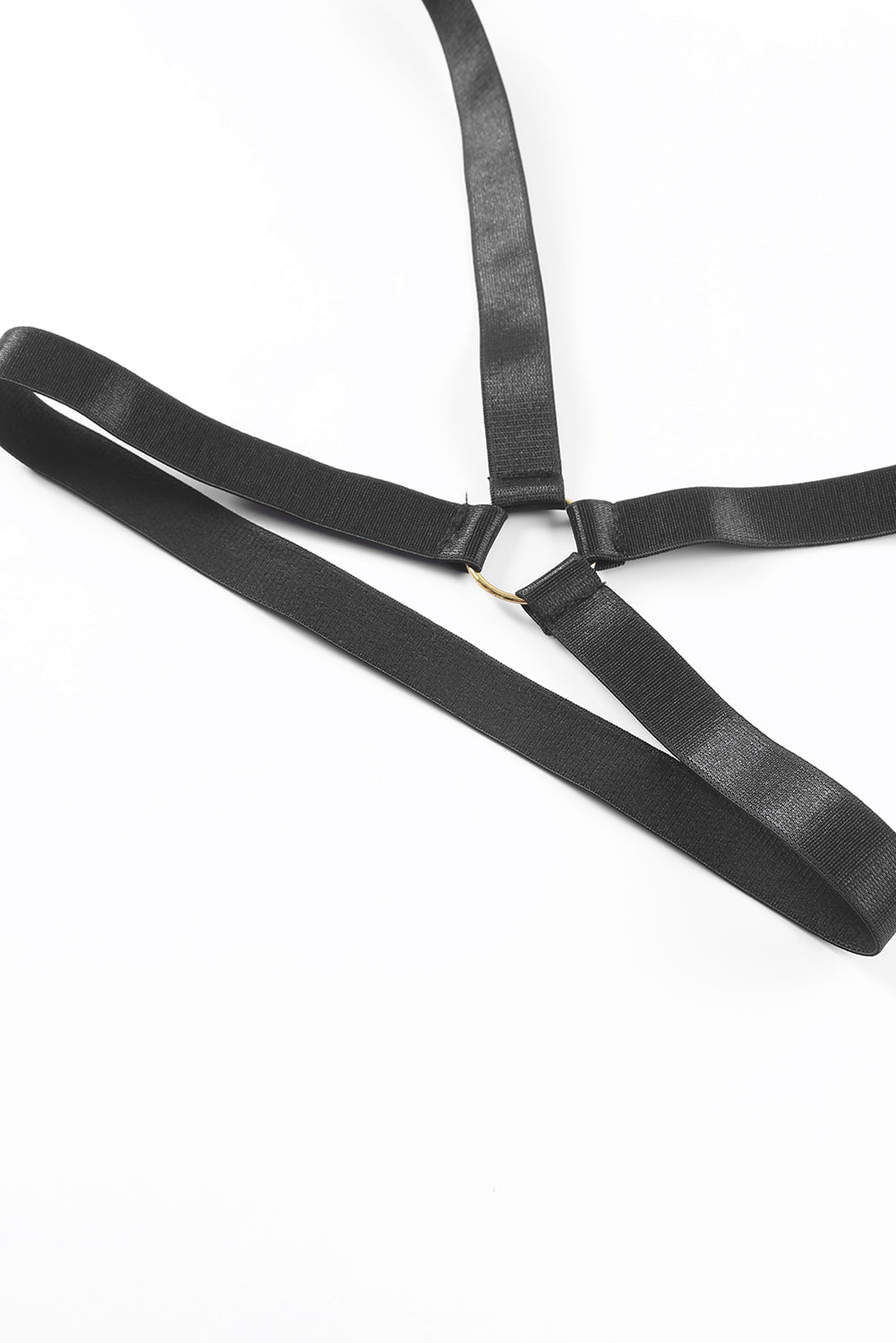 Black Sheer Mesh Strappy Teddy Lingerie with Garter Belt