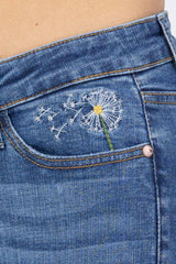 High Waist Dandelion Embroidery Skinny Jeans