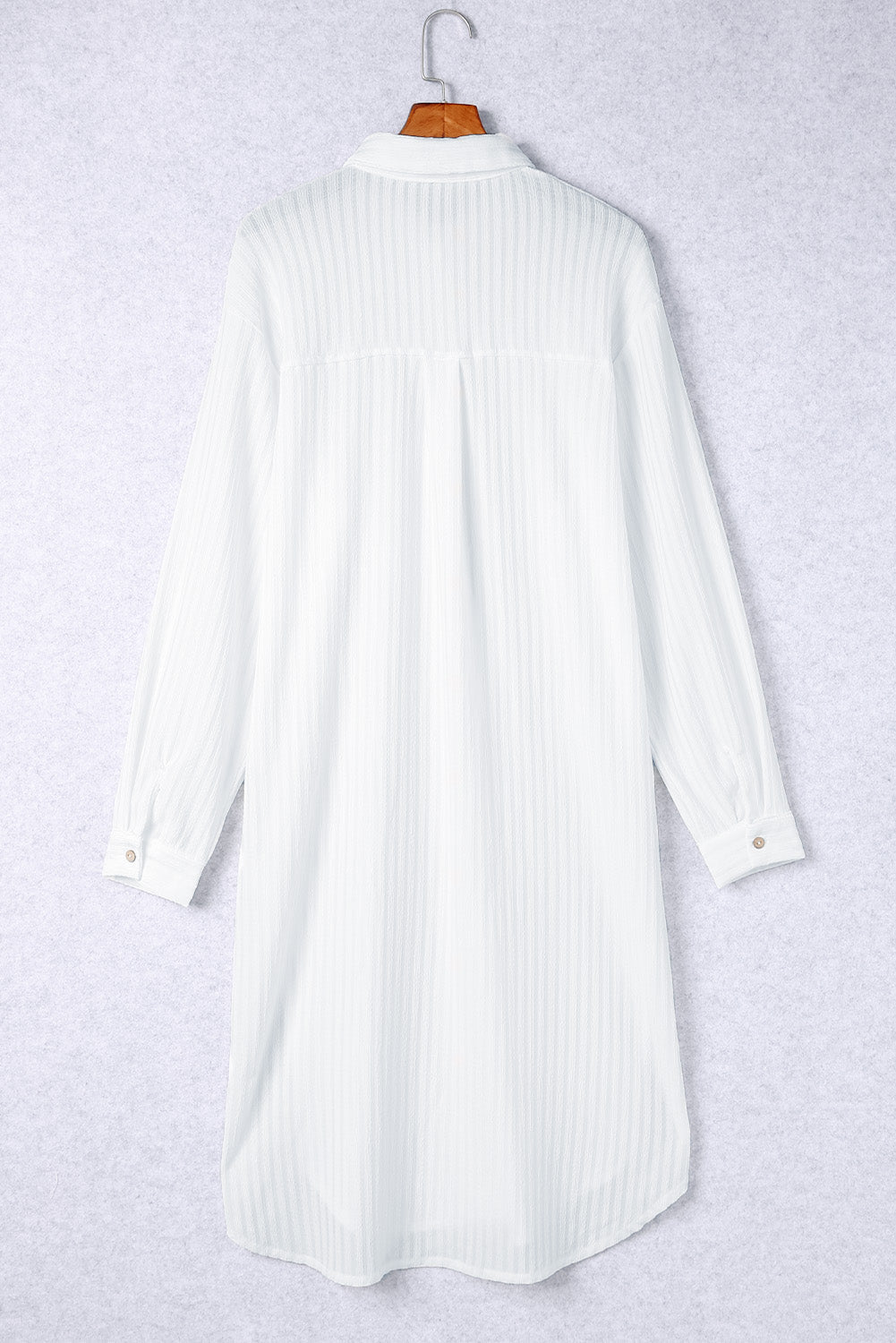 White Striped Crinkle Button Front Cover Up Shirt Dress
