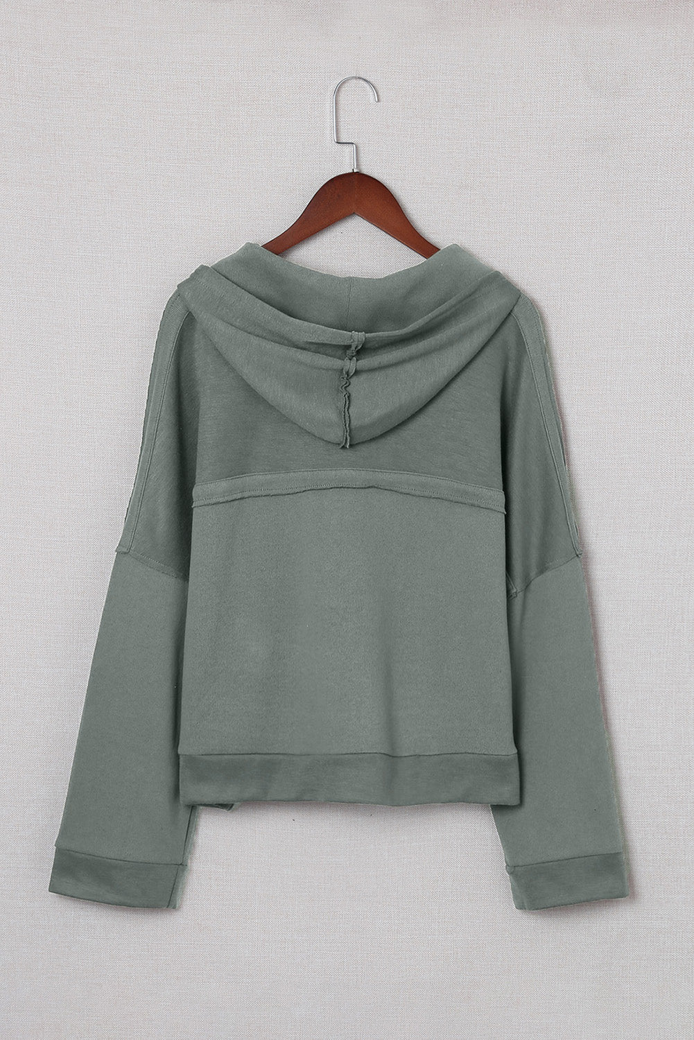 Khaki Casual Button Solid Patchwork Trim Hoodie