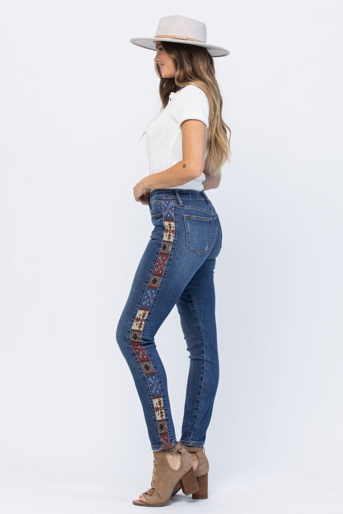 Judy Blue Mid-Rise Rad Embellishment Western Print Relaxed Fit Jeans