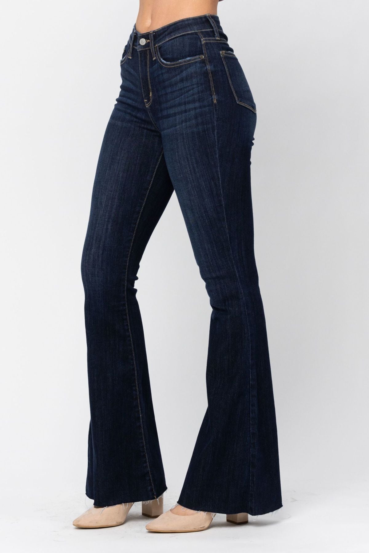 Judy Blue High Waist Raw Hem Tall Flare Jeans