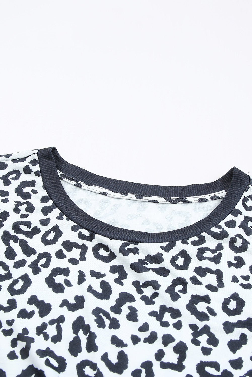 White Camouflage Print Round Neck T-shirt with Slits