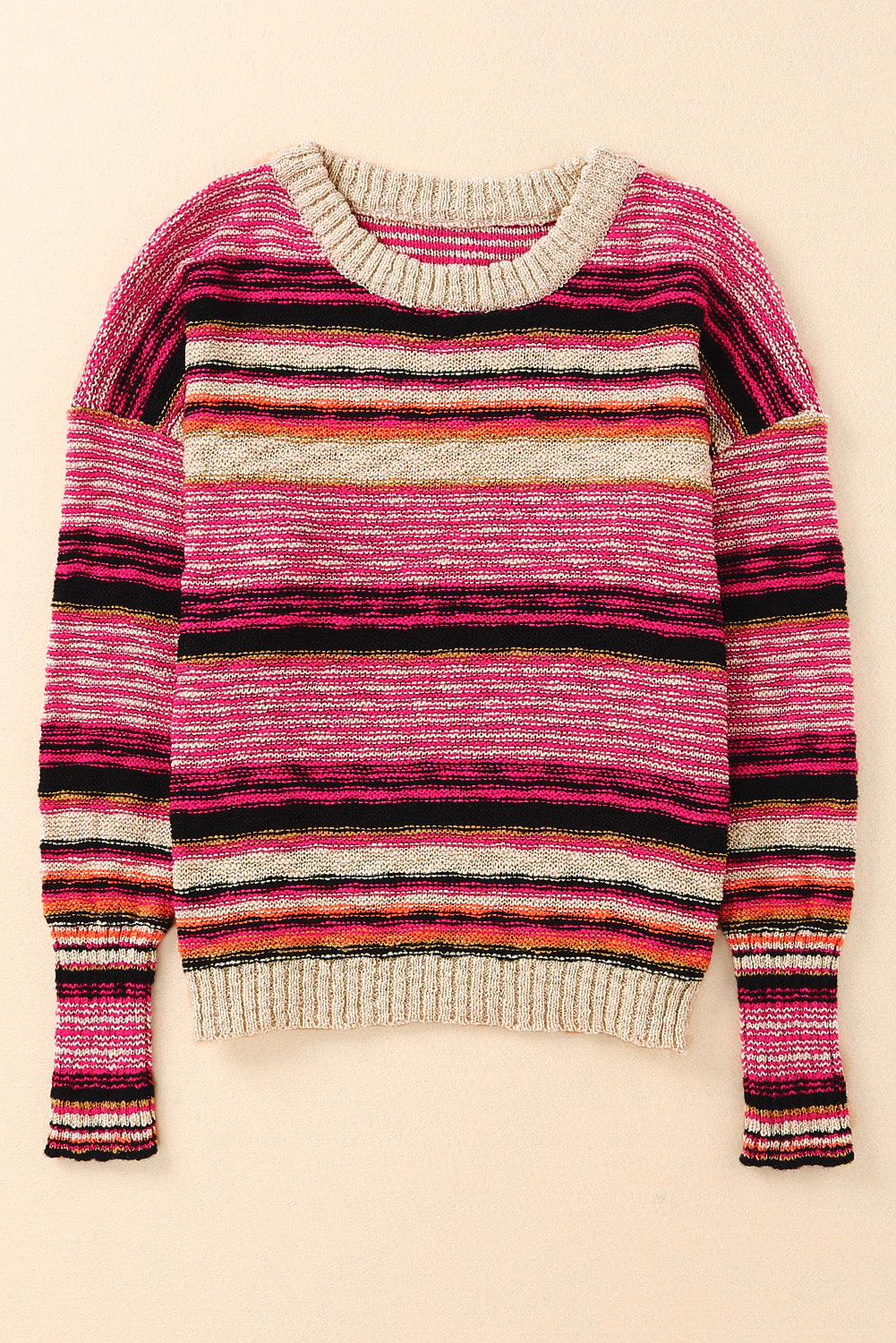 Striped Colorblock Drop Shoulder Knit Sweater