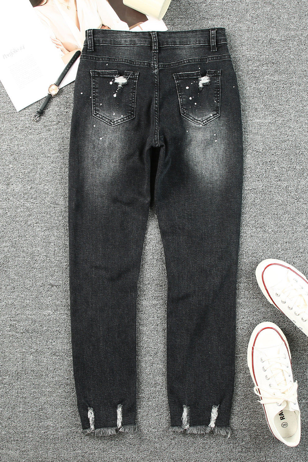 Black Ink Splash Distressed Skinny Jeans