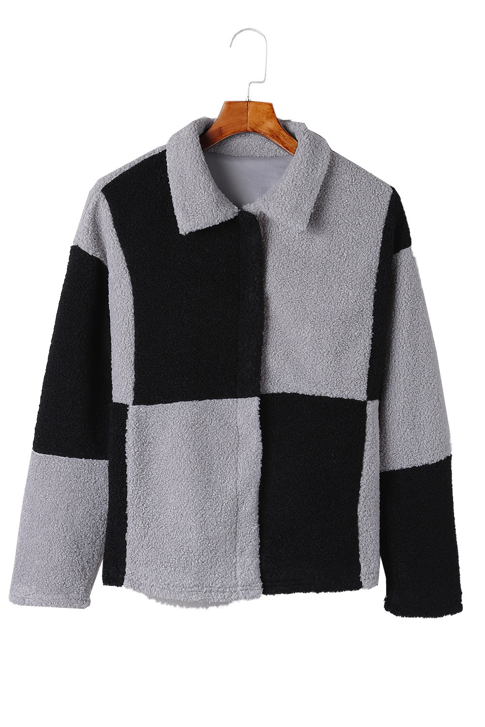 Black Colorblock Checkered Sherpa Jacket