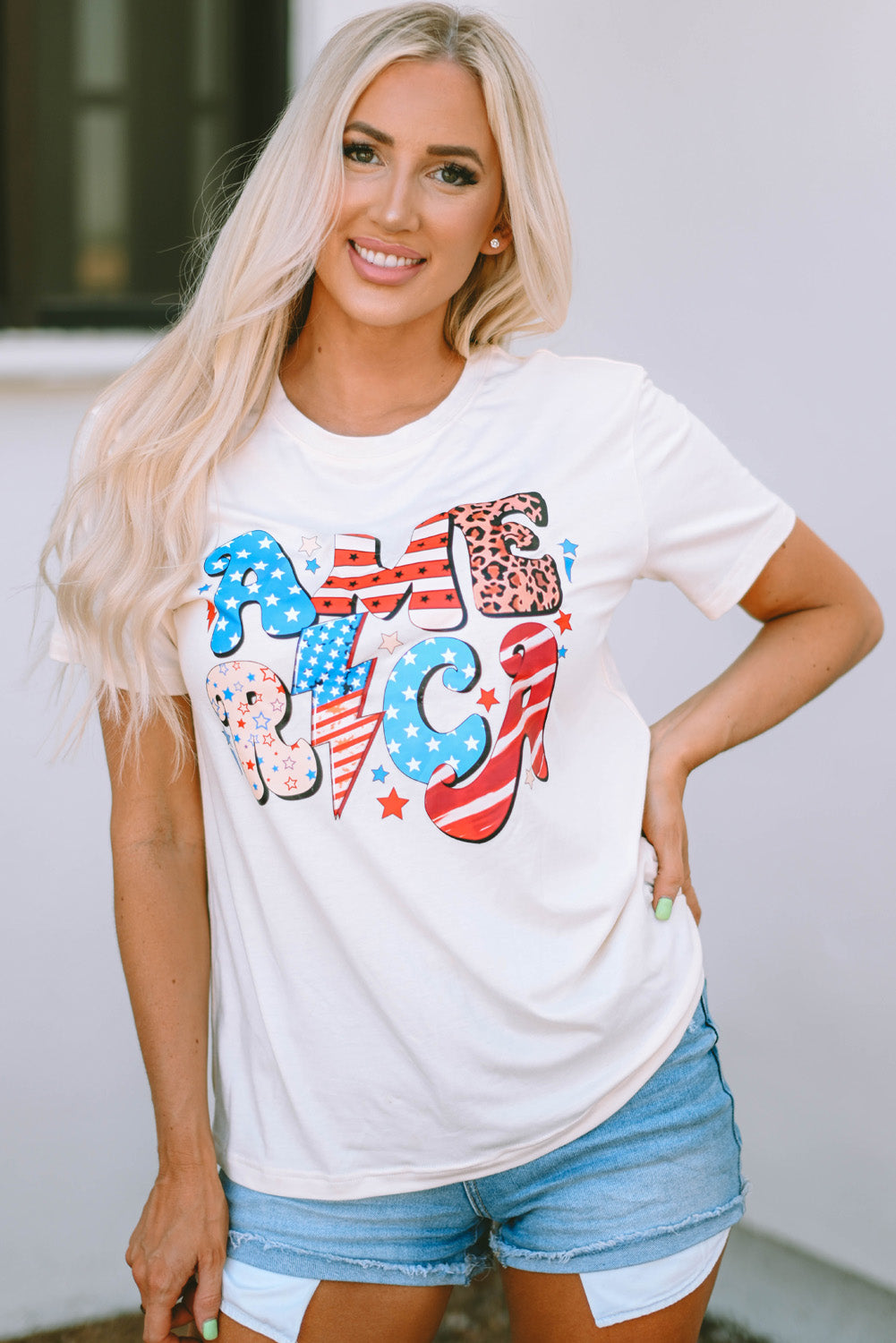 Beige Retro America Graphic T-Shirt
