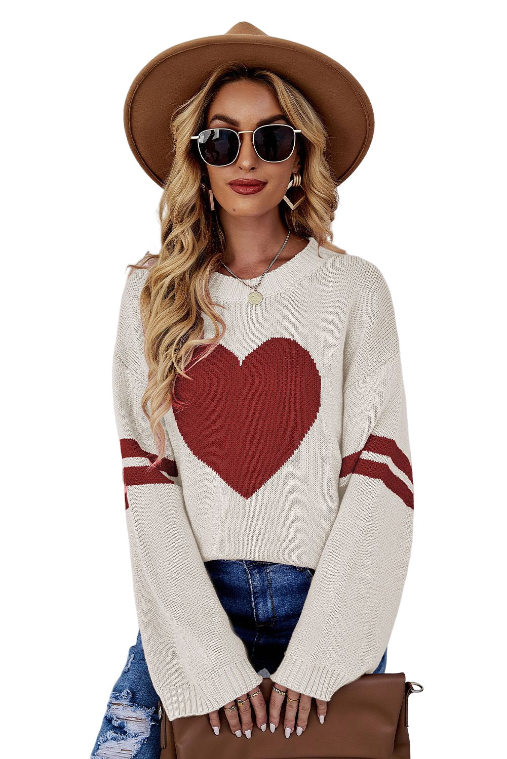 Pink Heart Graphic Wide Sleeves Sweater