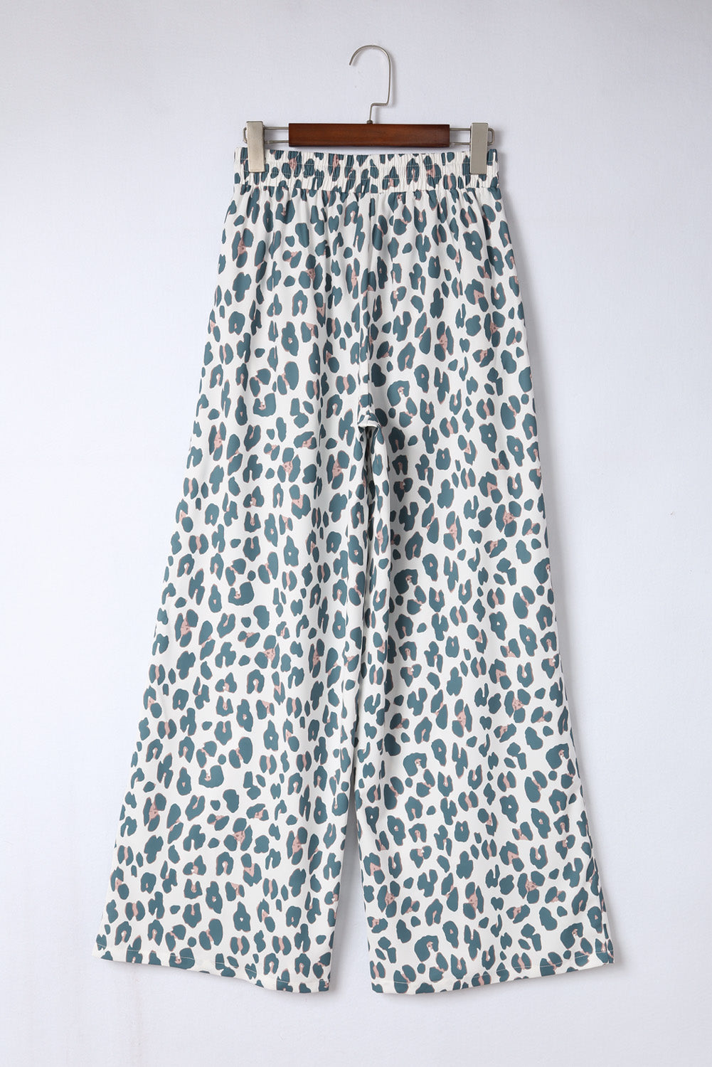 White Leopard Print Pocketed Wide Leg Pants