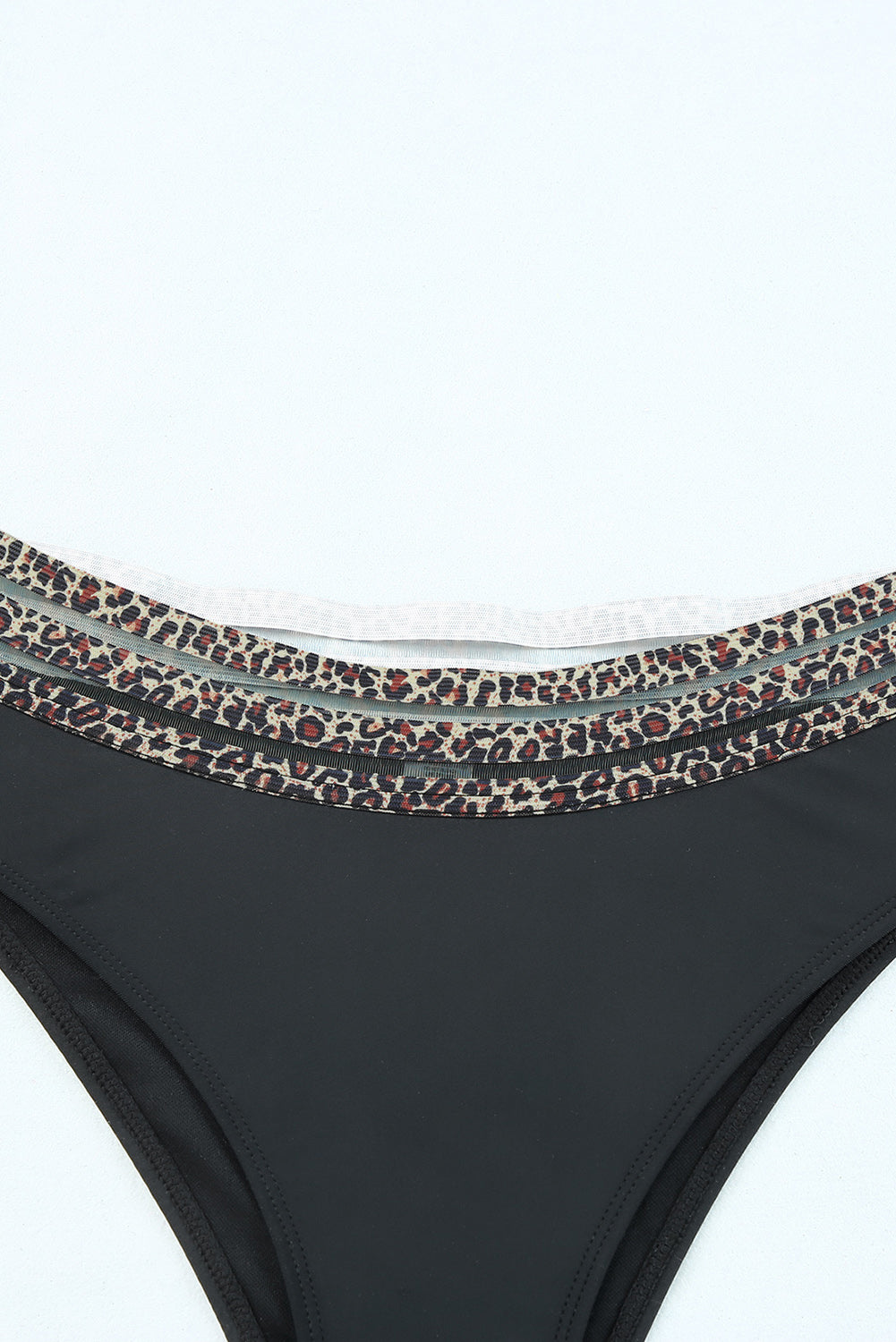 Black Rose Leopard Mesh Trim 2pcs Bikini Swimsuit