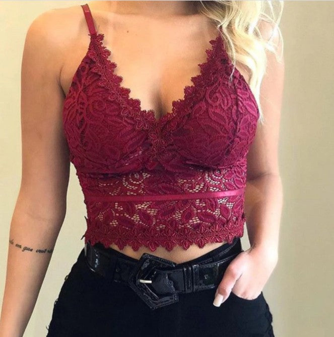 Sexy Goddess Hazy Sexy Charming Hollow Out Cutout Lace Thin Strap Triangle Cup Bra Wireless Backless Women Underwear