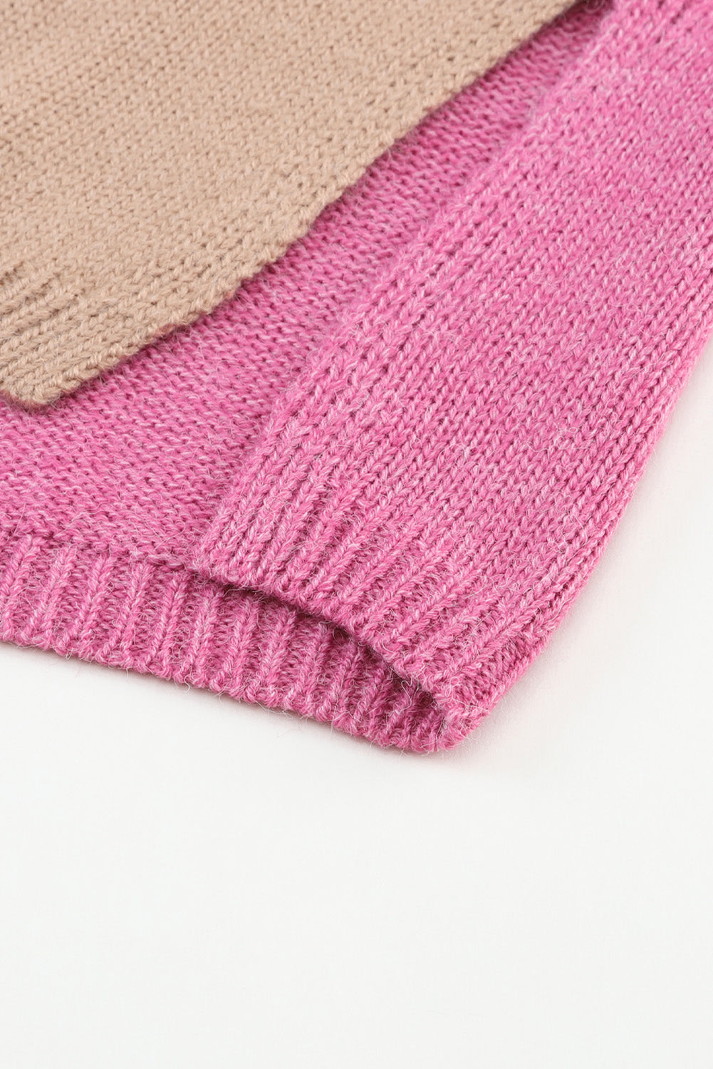 Khaki Color Block Turtle Neck Drop Shoulder Knit Sweater