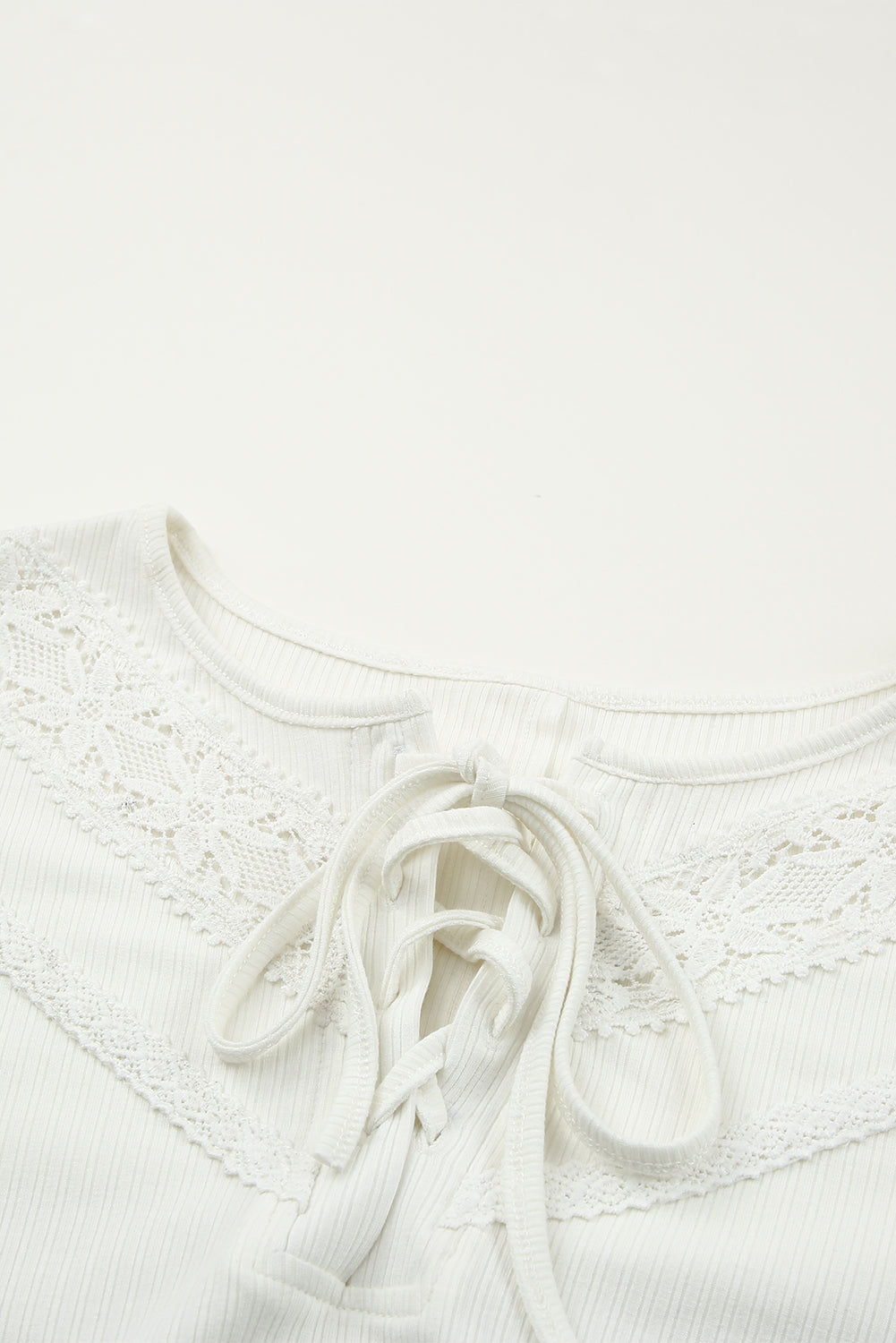 White Lace up Contrast Wrist Long Sleeve Top