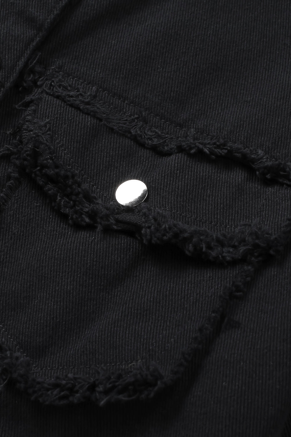Distressed Flap Pockets Frayed Hemline Denim Jacket