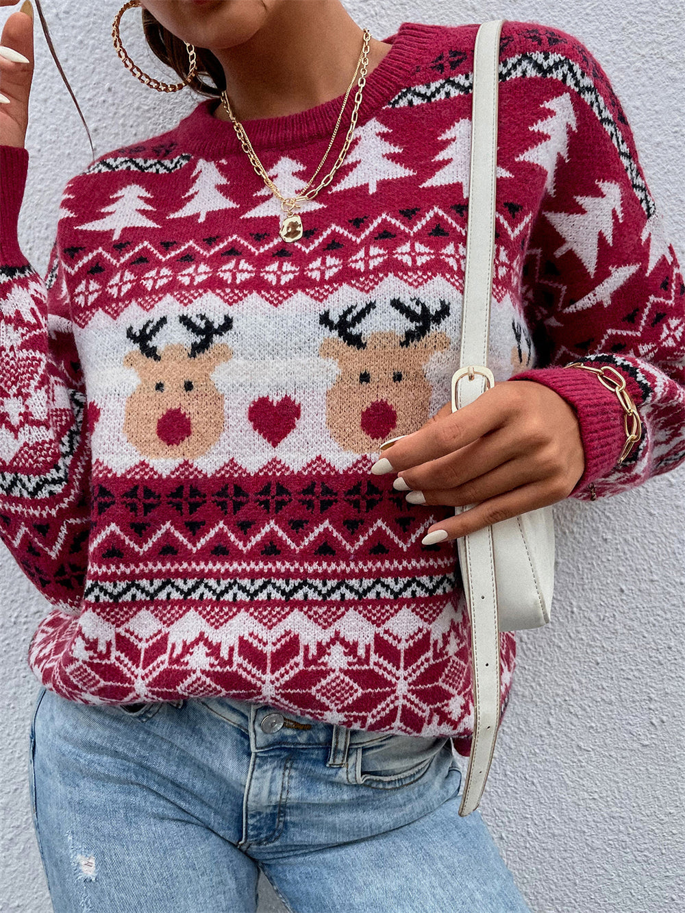 Winter Clothes Red Christmas Clothes Pullover Sweater Knitwear Christmas Tree Elk