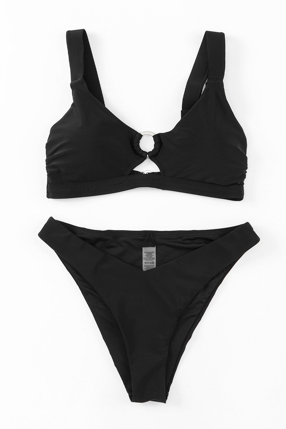 Black O-ring Decor Active Bikini 2pcs Swimsuit
