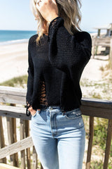 Black Distressed Boxy Fit Crop Knit Sweater