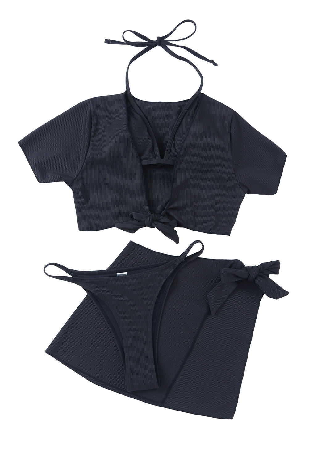 Black Solid 4-piece Low Rise Bikini Set