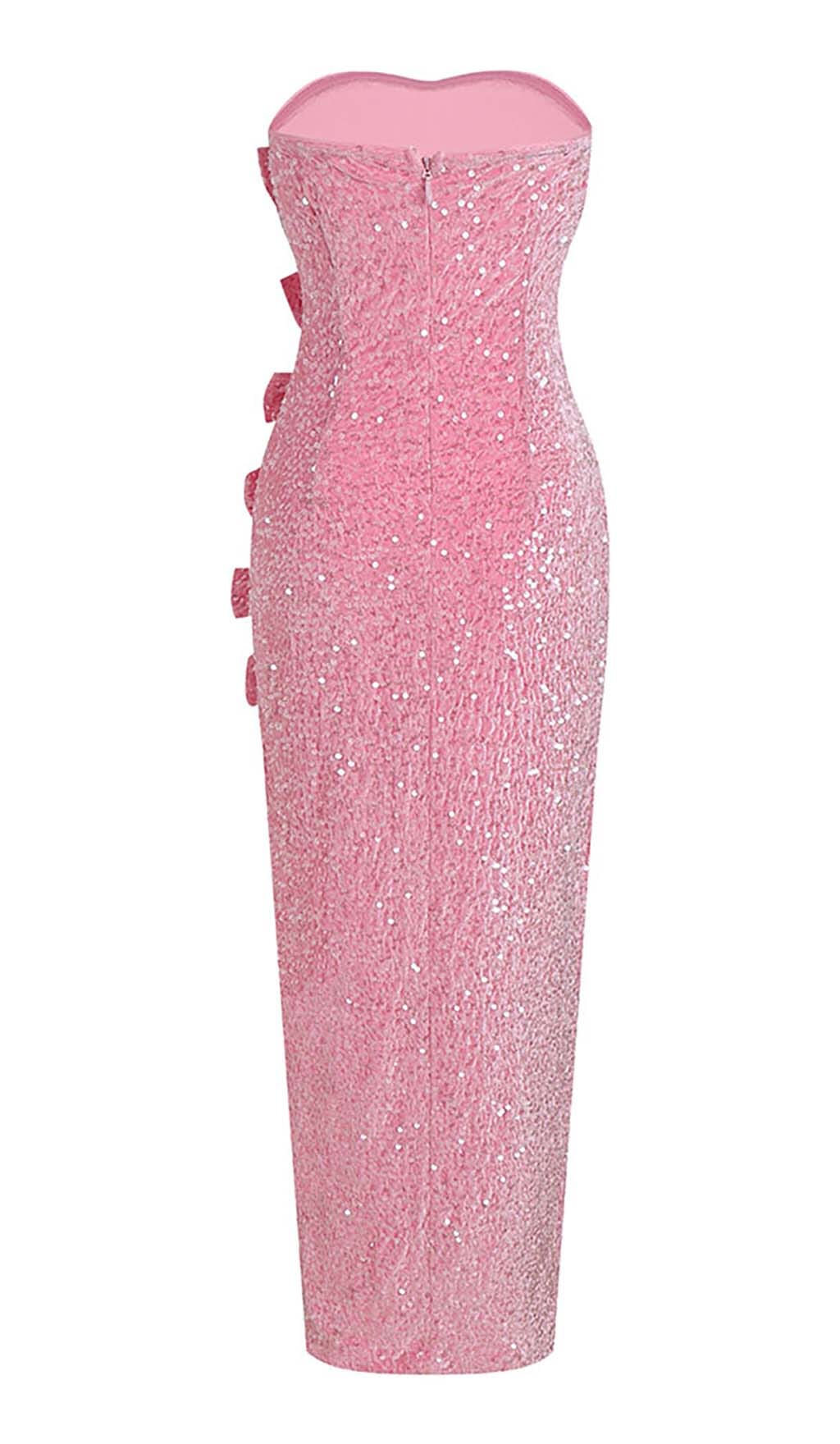BOW DETAIL SEQUIN MAXI DRESS IN PINK