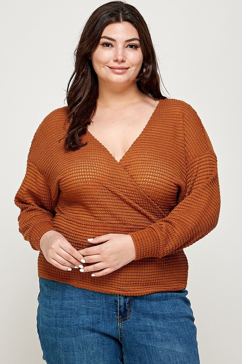 Plus Size Textured Waffle Sweater Knit Top