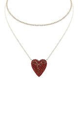 Rhinestone Heart Choker And Necklace Set