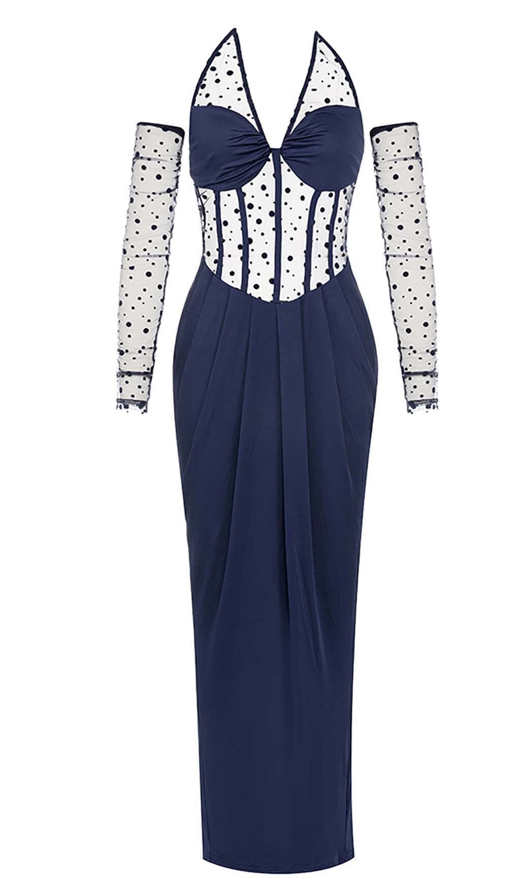 CORSET LACE MAXI DRESS IN NAVY BLUE