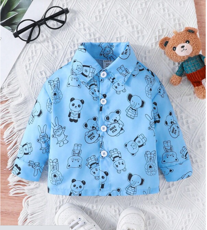 Infant Boys' Cute Animal Printed Long Sleeve Cardigan Shirt For Autumn