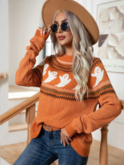 Popular Halloween Ghost Retro Dots Long Sleeved Knitted Sweater Women Loose Autumn Winter Women Clothing
