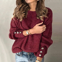 Button Sweater Autumn Winter Loose Round Neck Outer Wear Sweater Women