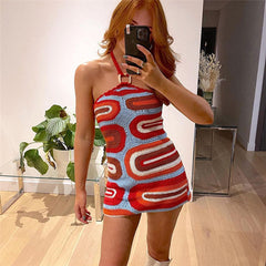 Women Clothing Summer Halter Lace up Backless Sexy Slim Sheath Dress