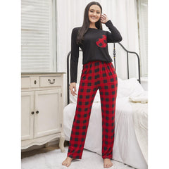 Pajamas Women Autumn Winter Christmas Red Plaid Long Sleeved Homewear Suit Sleepwear